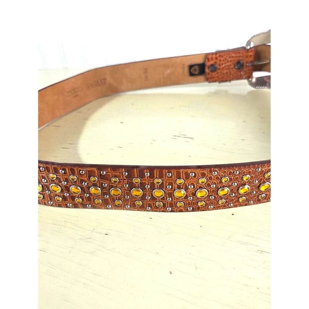 Vintage Ariat Western Leather Belt 1996 Brown Studded Rhinestone Concho Women M